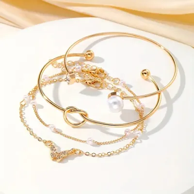 Delicate Hollow Heart Butterfly Open Bangle Bracelet (4 pcs)